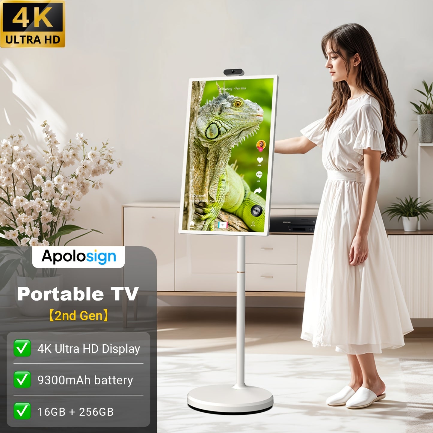Black Friday Christmas Upgrade! Apolosign 32" 4K UHD Touchscreen Portable TV | 16GB+128GB Android 14, 9300mAh Perfect Holiday Gift