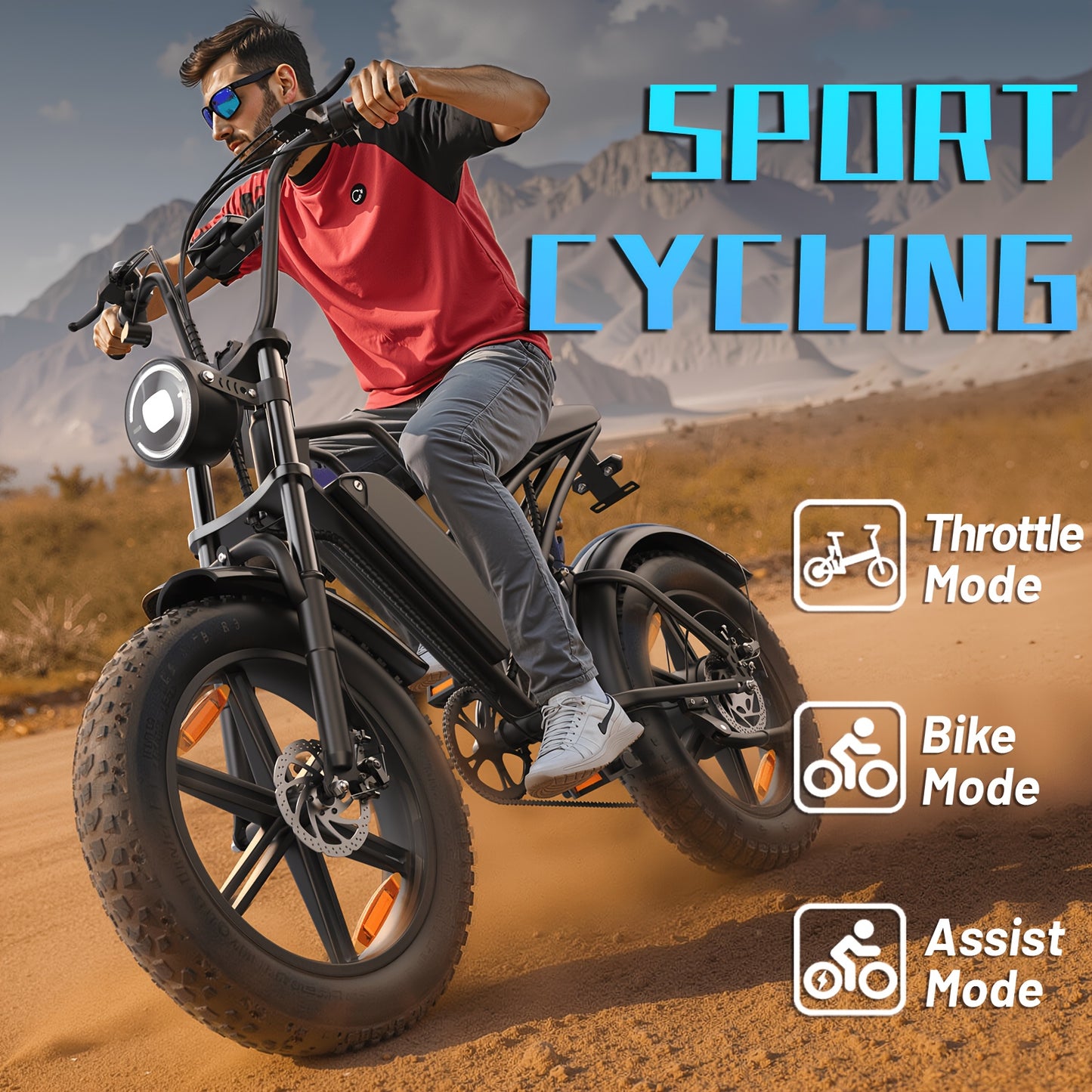 An Electric Bicycle Equipped with a 48 Volt 500 Watt Motor, 20 Inch Wide Tires, Heavy-Duty Design, Comfortable Suspension System, a Choice for Adventure Enthusiasts. Excellent