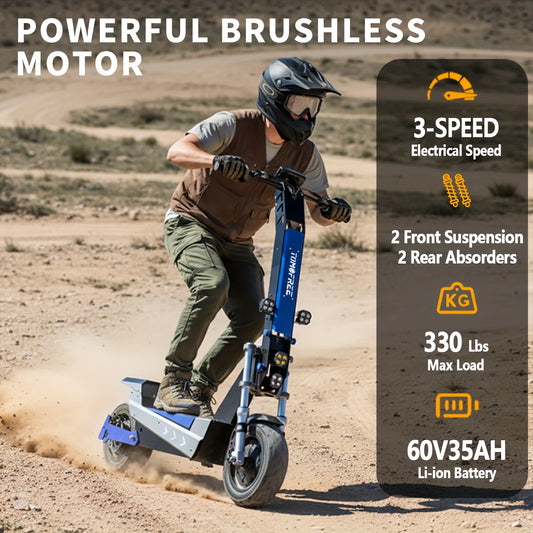 Tomofree Adult Electric Scooter, 60V35Ah 3-speed Range Of Approximately 75 Miles, 11 Inch Tires with Seats, Multiple Hydraulic Shock Absorbers with A Maximum Load Capacity Of 300 Pounds, Front Headlights, Foldable, LCD Display Screen