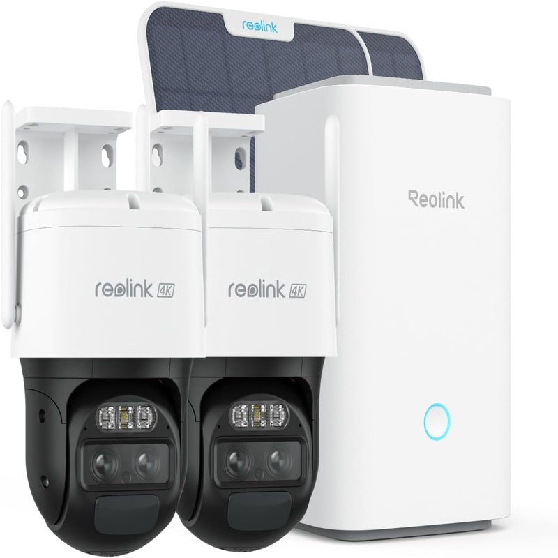 REOLINK Home Hub with 2X TrackMix 6W Solar Panel - 4K Solar Security Cameras Outdoor with Auto Tracking, 360 Pan Tilt, 8X Hybrid Zoom, Color Night Vision, Smart AI Detection, Local Storage