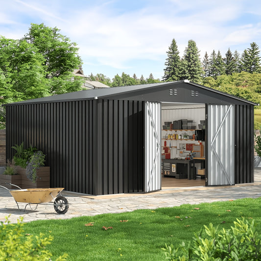 12ft. X 20ft. Metal Storage Shed with Sloped Roof And Lockable Door, Black