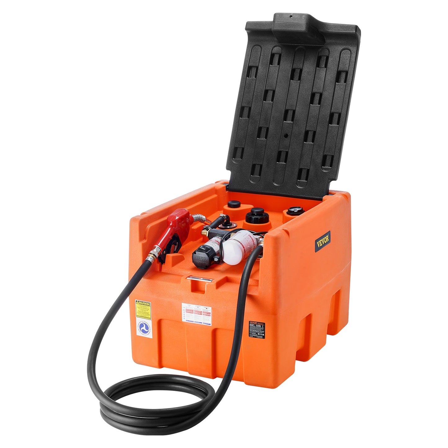 Portable Diesel Tank 48 Gal Fuel Tank with 12V Electric Transfer Pump Orange/Red