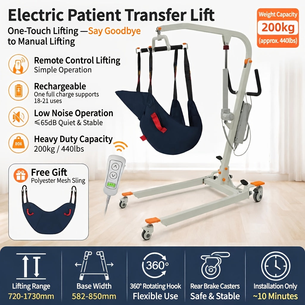 Portable Full Body Transfer Lift, Q2 Electric Folding Lift with Sling, Home Care Elderly Floor Lift Assist, Easy Disassemble, 440LBS Weight Bearing