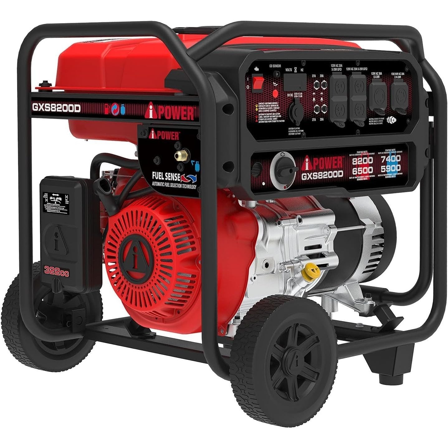 A-iPower 8200W Portable Generator Dual Fuel, Gas and Propane Powered Power Supplies with 322cc OHV Engine, CO Sensor, Heavy Duty Generators For Jobsite, RV, Whole House Backup Emergency