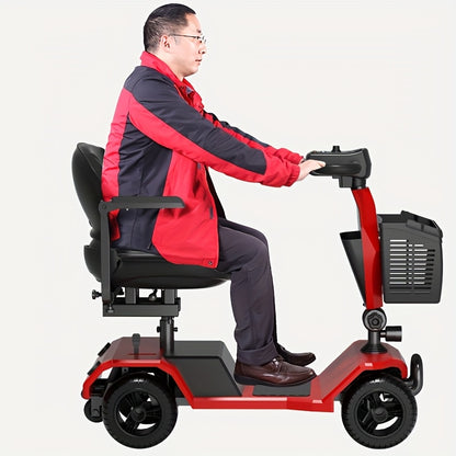 Foldable Four-Wheel Electric Bicycle Scooter, 250W Motor, 24V12A Battery, 15.5 Miles of Range, 8-Inch Solid Tires, 300-Pound Load-Bearing, Detachable Basket, Front Lights, 360-Degree Swivel Seat, Portable When Going Out, Perfect Gift