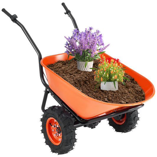 Electric Wheelbarrow Cart, 500W Powered Utility Garden Wagon Dump Cart, 4.5 Cu. Ft. Load & 573 lbs Capacity with Metal Handle & 16" Track Wheels, Two Wheel Barrow Yard Cart & Wagons for Lawn