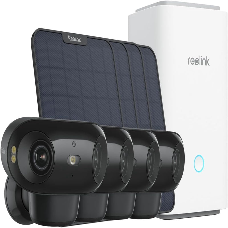 REOLINK Home Hub with 4X Argus 4 Pro Black6W Solar Panel - 4K Home Security Cameras System, ColorX Night Vision, 180 Blindspot - Free View, Dual - Band Wi - Fi 6, Encrypted Local Storage