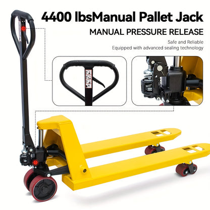 4400Lbs Manual Pallet Jack with Hydraulic Lift & Heavy-Duty Steel Frame - Hand- Forklift Suitable for Warehouse, Home, Moving Furniture, Refrigerator - Epoxy-Coated, Reinforced Forks & PU Wheels
