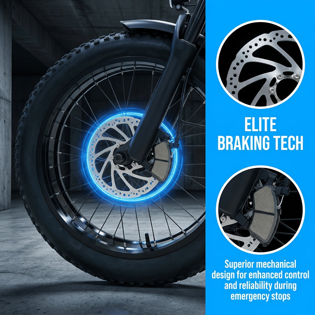 Electric Off-Road Scooter with Seat, Front And Rear Disc Brakes, Rear Wheel with ABS Anti-Lock Braking System for Safer Sudden Stops. Ultra-Long Range of 50 Km, Suitable for City Roads And All-Terrain Off-Road Use