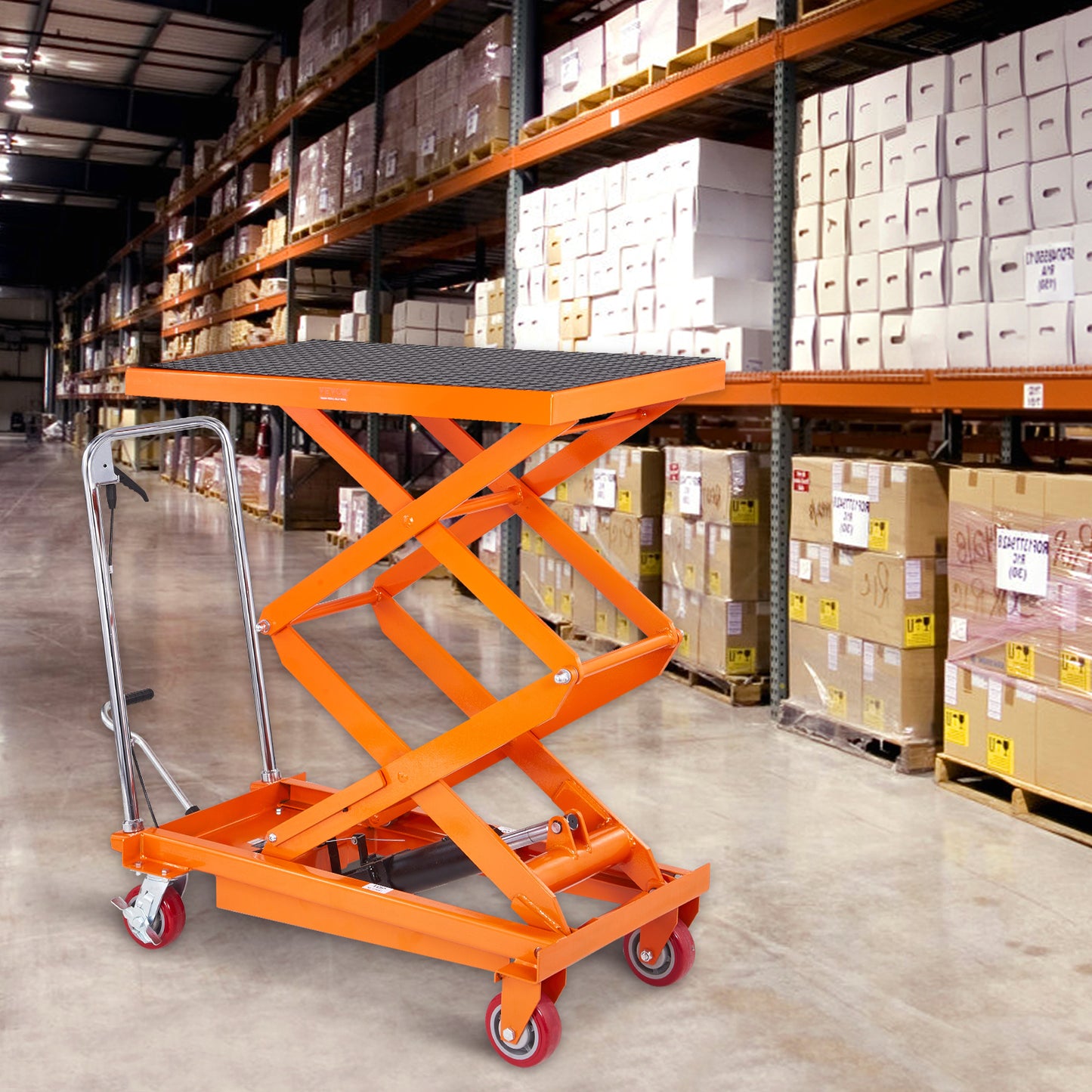 Hydraulic Lift Table Cart, 770/1760lbs Capacity 59" Lifting Height, Manual Double Scissor Lift Table with 4 Wheels and Non-slip Pad, Hydraulic Scissor Cart for Material Handling and Transportation