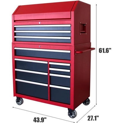 41 in. W x 24. 5 in. D Heavy Duty Rolling Tool Chests and Cabinets Combo, 20 Gauge Steel, 11-Drawer Garage Workshop Tool Chest and Top Tool Cabinet Set (11 Drawers - Red+Black)