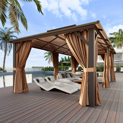 12'X20' Hardtop Gazebo, Aluminum Frame Permanent Pavilion with Curtains And Netting, Outdoor Polycarbonate Double Roof Canopy, for Patio, Lawns, Garden