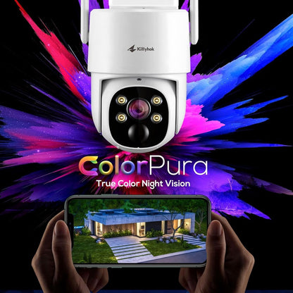 Kittyhok 2K ColorPura Solar Security Camera System, Wireless Outdoor, 8pcs PT Security Cameras, Pro Color Night Vision, Human Detection, 360 View, 1TB HDD, KBLR4084 Bundle with BLY4