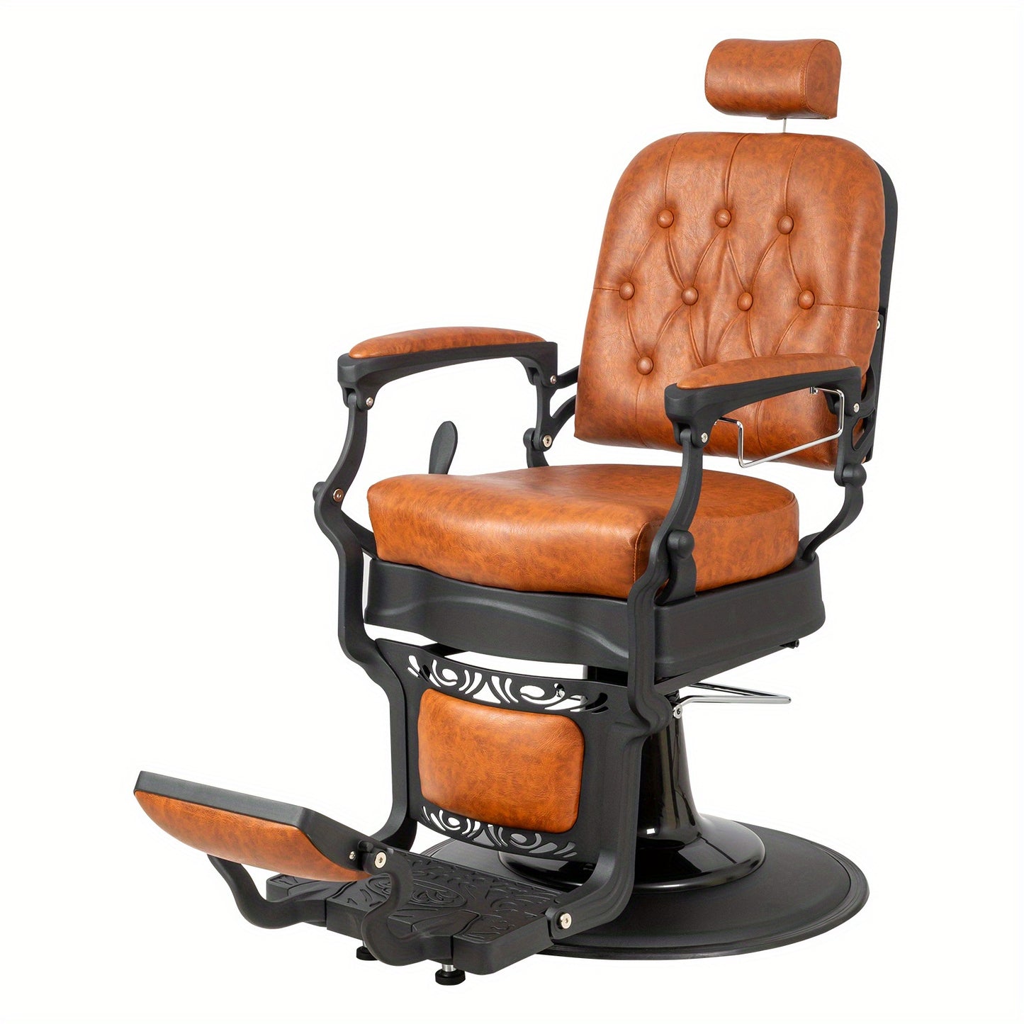 Heavy Duty Vintage Recline Barber Chair Hydraulic with Headrest, Supports up to 700lbs & 360° Rotatable, Professional Salon Beauty Spa Shampoo Equipment, Square Twill Backrest - Brown