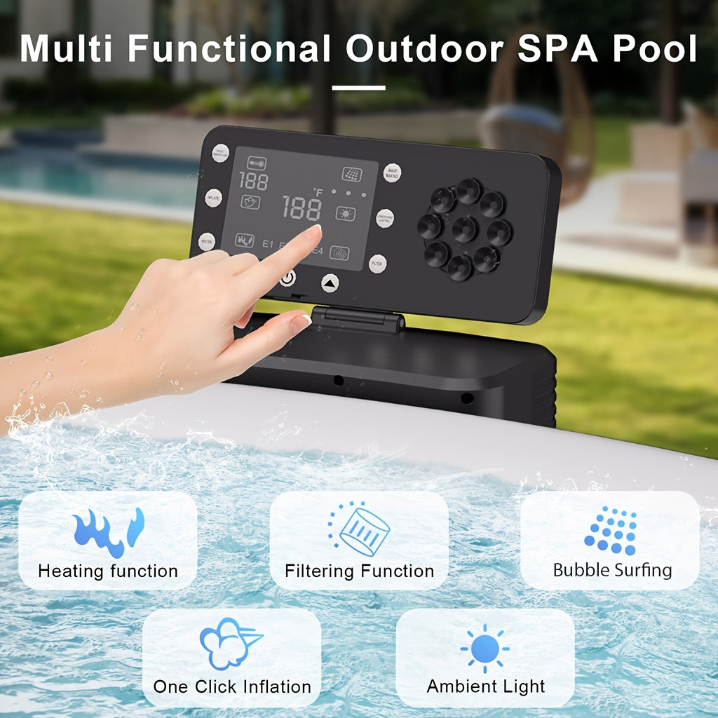 Outdoor Inflatable Hot Tub Spa For Adults, Foldable Tub With Adjustable Heating, Mood Lights And Insulated Cover, Built In Filtration System For Relaxation, Recovery And Backyard Enjoyment
