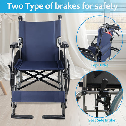 [only 23lbs] Multi-function Manual Wheelchair with Handbrake, Adult Wheelchair, Light Foldable Wheelchair, 20-inch Rear Wheel, Foldale Pedal, for Seniors
