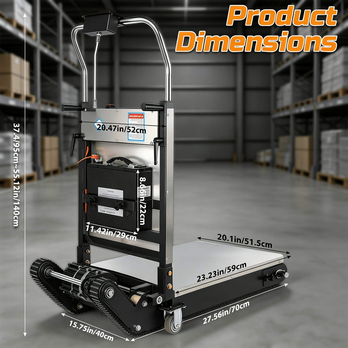 Material Handling Stair Climbing Cart, Upgraded Stair Climbing Cart, 950 Pound Capacity, Adjustable Tray Angle, Telescopic Handle, Suitable for Home Decoration And Moving