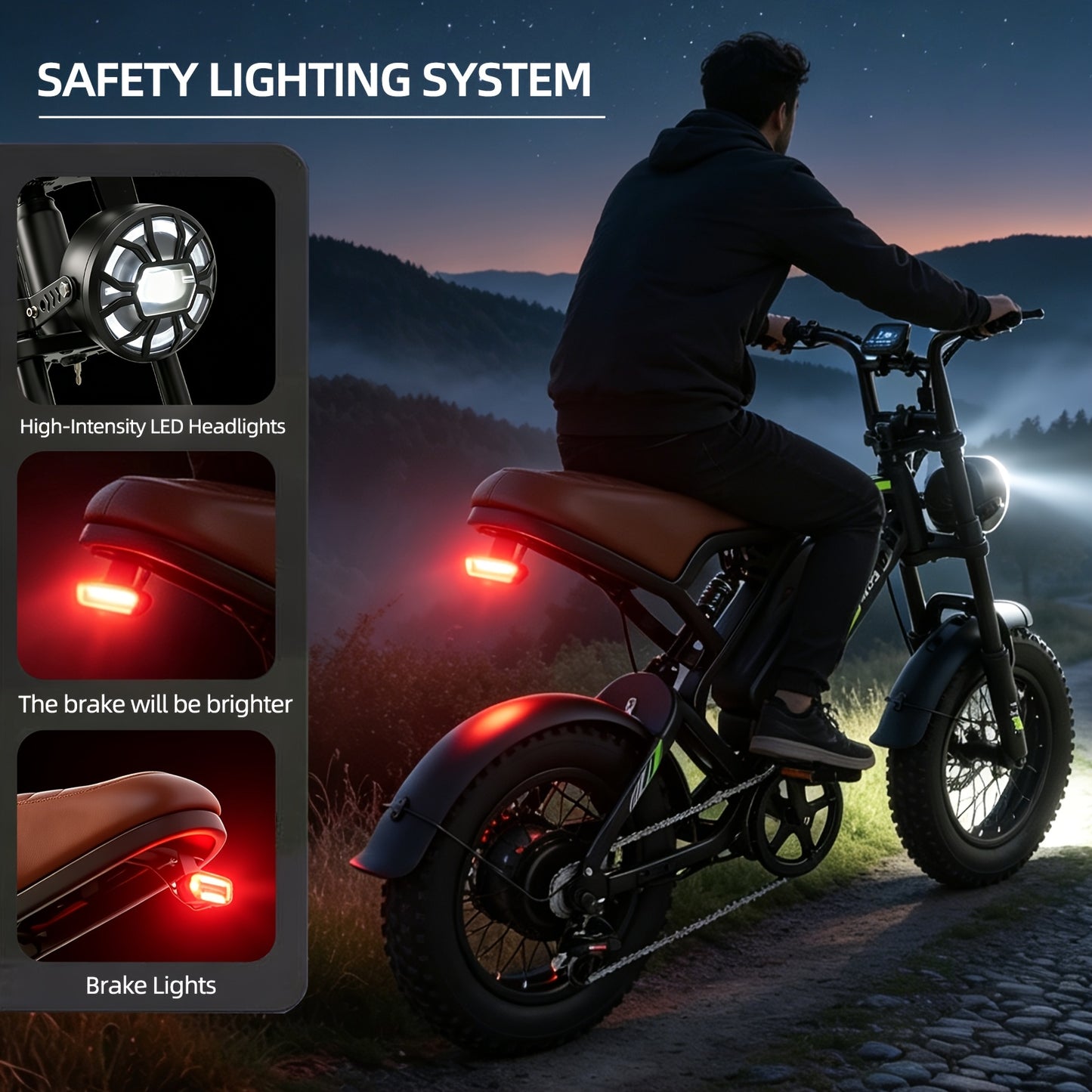 Electric Bike for Adults, 48V 15.6Ah Removable Battery, 19.8MPH Top Speed, 35-45 Mile Range, 16"x4" Tire, Double Shock Absorber, Dual Disc Brakes, High Carbon Steel Frame