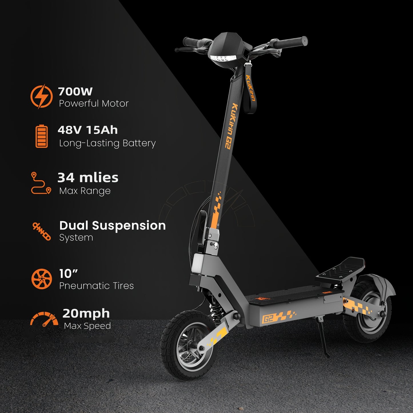 Electric Scooter Adults 700W Motor 48V Battery 34-42 Miles Range Dual Suspension 10 Inch Off Road Tires Front Rear Disc Brakes Foldable E Scooter