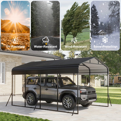 12x20 FT Metal Carport, Garage With Updated Frame Structure, Galvanized Steel Roof And Enhanced Base Canopy, Metal Garage Car Shelter Shade For Car, Boats, Truck And Outdoor Party