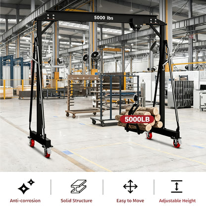 2 Ton 5000Lb Gantry Crane, Adjustable Height (8.2-12.57 FT), Maximum Width 9.06FT, Portable Shop Lift Hoist, Steel I-Beam Construction For Factories, Warehouses, Auto Repair, Construction Site