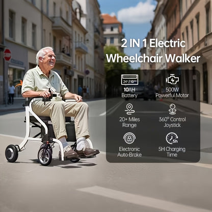 Versatile 2-In-1 Electric Wheelchair And Walker, Featuring a Lightweight Aluminum Alloy Frame That Weighs 38 Pounds. It'S Easy to Transport, Offers an Impressive Range of 20 Miles, And Can Support Up to 300 Pounds