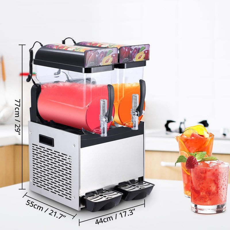 Commercial Slushie Machine - 15L*2 Dual Tank & Triple-Tank Available, Stainless Steel, Self-Cleaning & High-Speed Mixing, Perfect for Frozen Drinks, Margaritas, Coffee, Cocktails, Home, Bars,Black