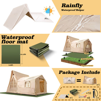 Large Inflatable Tent For 8-10 Person - 135 SQFT Inflatable Cabin Tents For Camping Instant Setup Blow Up Tent 4 Season Inflatable Tents With Stove Jack