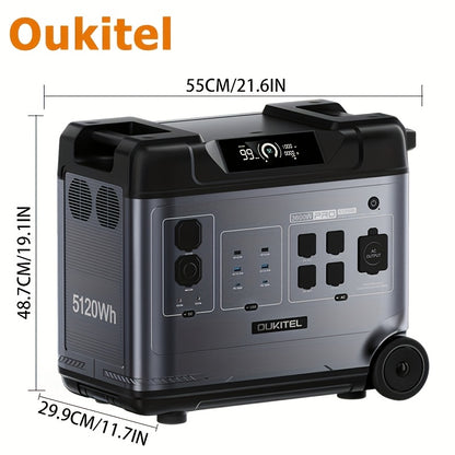 OUKITEL P5000 Pro 3600W Solar Generator, Optional 500W Solar Panels, 5120Wh Solar Power Station with 5 AC Outlets (5000W Peak), 1800W Fast Charging, Emergency Battery Backup for Home, Camping & RV (Free 30W Solar Panel)