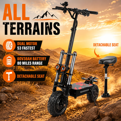 All-Terrain Electric Scooter Front And Rear Dual Drive High-Speed Long-Range Full Hydraulic Shock Absorption Front And Rear Oil Brake with Seat
