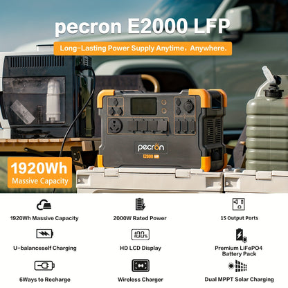 PECRON E2000LFP 1920Wh/2000W Portable Power Station with 5×2000W Outlets, Fast Charging Solar Power Bank, LiFePO4 Battery for Home Bkup & Outdoor Camping Emergency