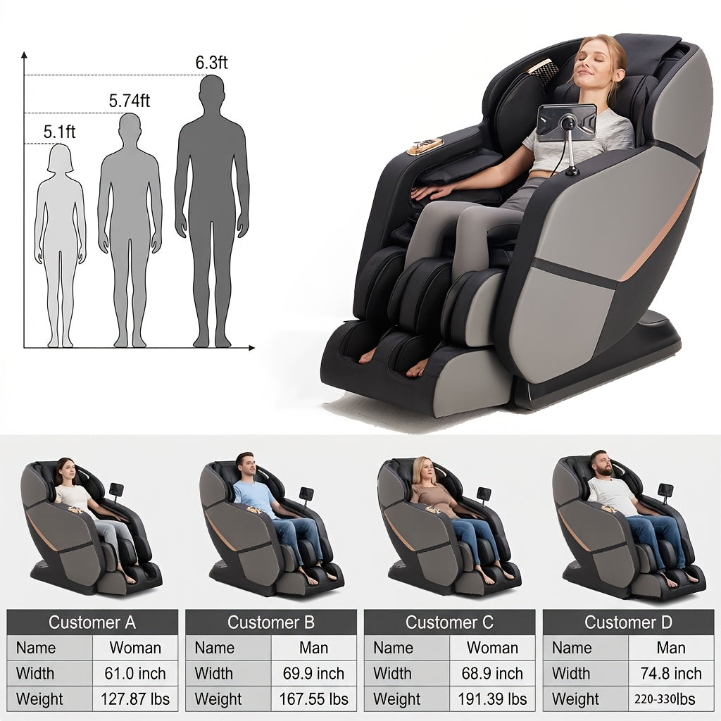 Yitouch Massage Chair, Full Body Massage Chair, Zero Gravity Chair, Portable Direct Rail Kneading Massage Chair, Safety Airbags, Foot Rollers, Gray Color