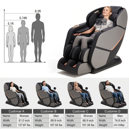 Yitouch Massage Chair, Full Body Massage Chair, Zero Gravity Chair, Portable Direct Rail Kneading Massage Chair, Safety Airbags, Foot Rollers, Gray Color
