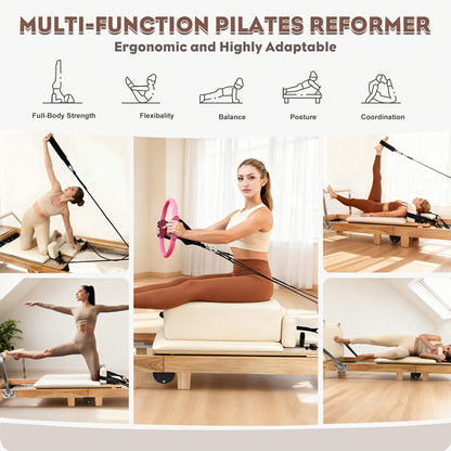 Pilates Reformer, Reformer Cadillac, Wall-Mounted Pilates with Multiple Springs, Quick-Assembly Grade Pilates Reformer Machine, Pilates Equipment with Sitting Box, Jump Board for Home Use And Studio Gym