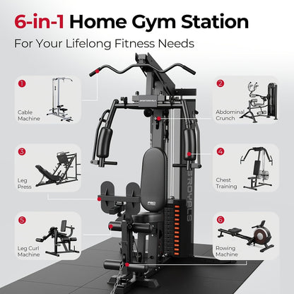 For Home Gym, Multifunctional Workout Station with Leg Press, 150LBS Weight Stack Full Body Workout Equipment for Home Exercise Fitness Strength Training. Suitable for Fitness Men/Women, Without Battery