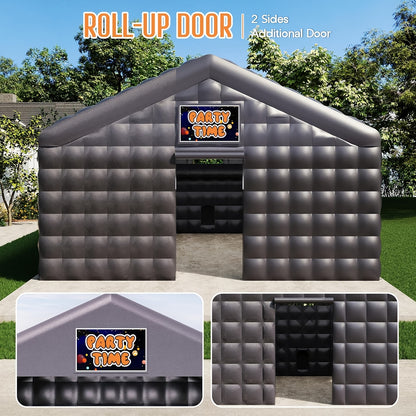 PAPAJET Large Black Inflatable Night Club Tent for Adults with 2 Side Doors, Inflatable Nightclub with Area Gazebo Event House for Wedding Birthday Backyard Party