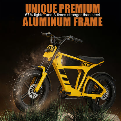Hardcore Off-road Electric Bike, Featuring a Full Suspension System and Hydraulic Brakes to Conquer Rugged Mountain Trails. Equipped with 20"x4.0" Wide Tires and a 48V 18Ah Battery for 40-60 Miles of Range, This 7-speed All-terrain Beast