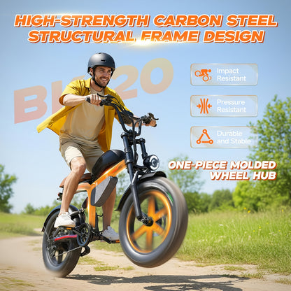 Retro Motorcycle Style Electric Bike for Adults, 20"x4.0" Tire, 48V 18Ah Battery for 60-90 Miles Long Range & Fast Speed, 7-Speed, Ideal for City Commuting, Trail Riding And Leisure Cruising.