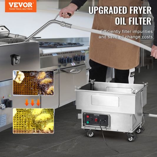 Mobile Fryer Filter, 18/38/55L Oil Tank Capacity, Oil Filtration System with 10 L/min Oil Filtration Speed, Mobile Frying Oil Filtering System with Swivel Wheels, Oil Hose for Restaurant Burger Stores