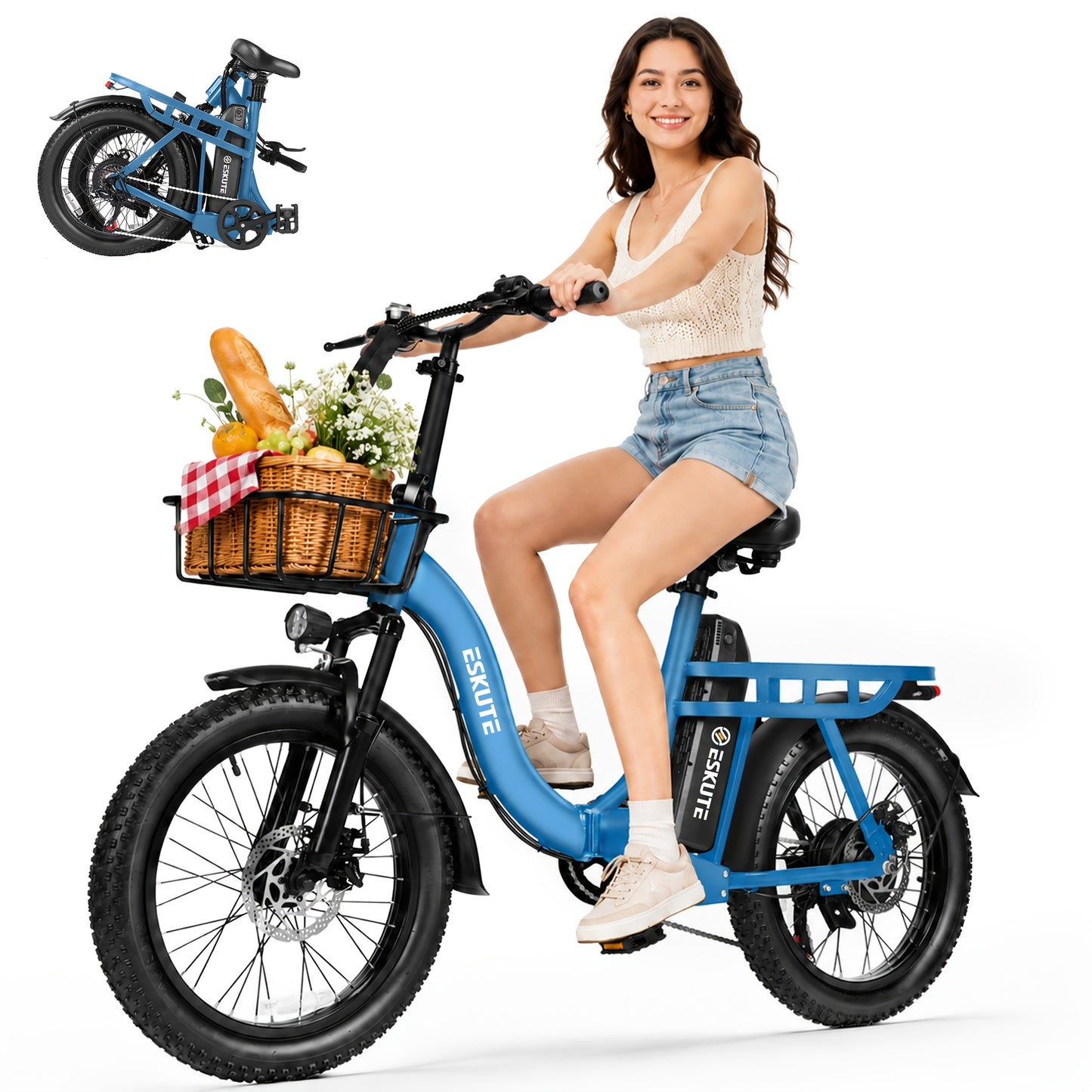Eskute Electric Bicycle, 48V 10.4Ah Battery, Foldable, Front Frame Included