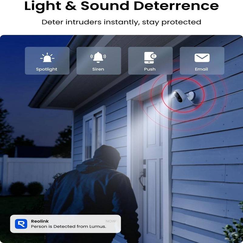 2K 4MP WiFi Security Camera System, 4 pcs 4MP Outdoor WiFi Camera with Spotlights, 1 pc 12CH NVR with 2TB HDD Pre - Installed