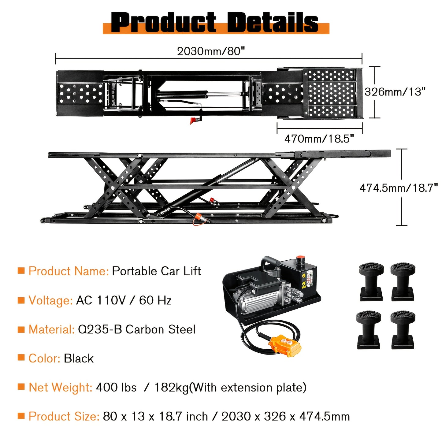 Jocisland Portable Car Lift, Capable of Lifting 5000/7000/8000 LBS Quick Jack with a Maximum Height of 26", Car Lifts for Home Garage and Shop