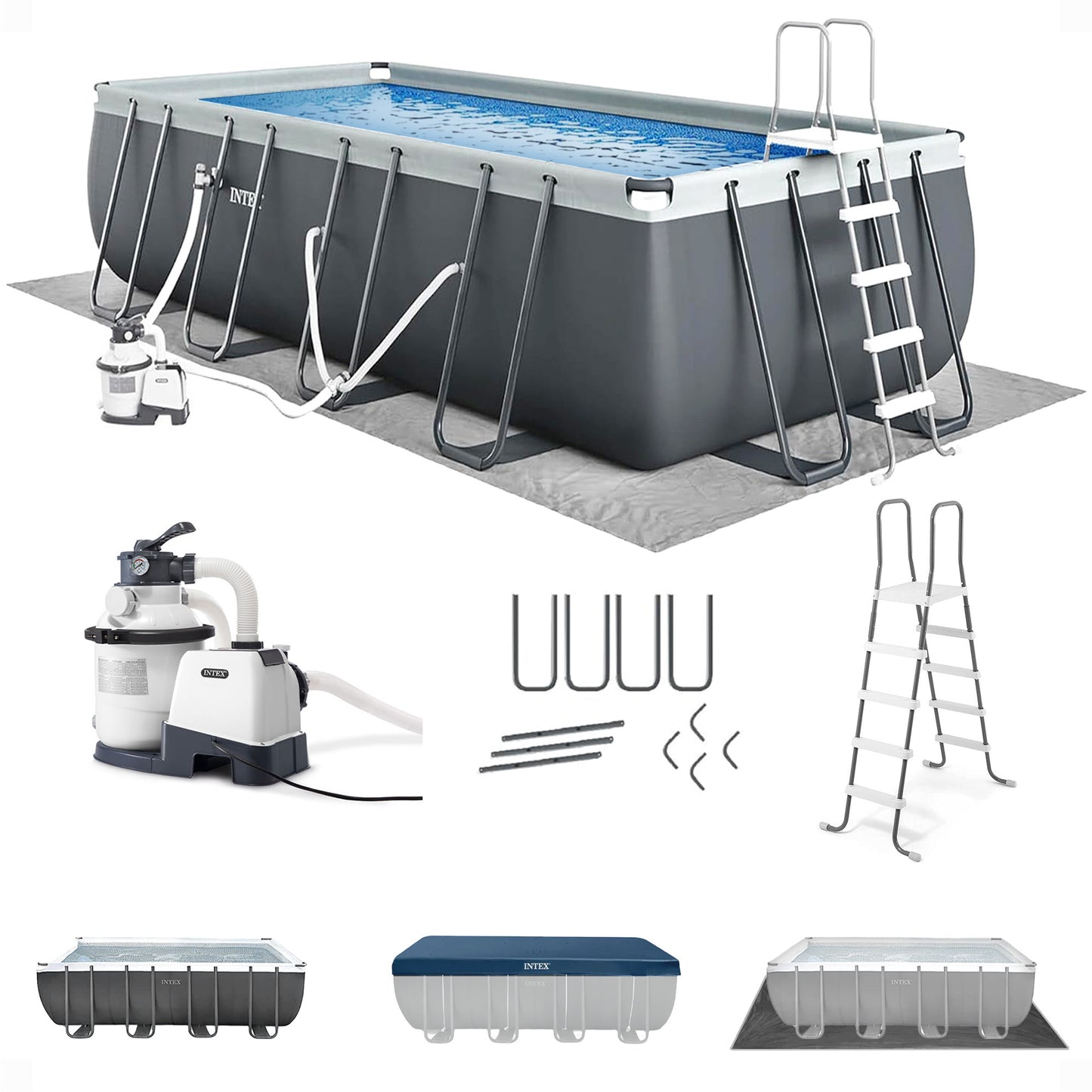 Intex 18' x 9' x 52" Ultra XTR Rectangular Frame Swimming Pool Set with Pump - Above Ground Backyard Large Rectangle Pool with 45-Inch Deep Water