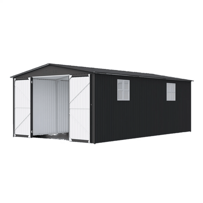 12ft. X 20ft. Metal Storage Shed with Sloped Roof And Lockable Door, Black