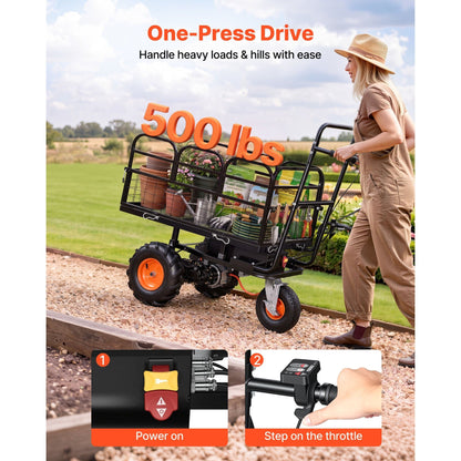 Electric Utility Cart, 36V 432Wh Battery Powered Electric Wagon, 500W Power Wheelbarrow with Brake, 500 lbs Load Heavy Duty Steel Garden Cart for Farm and Yard All Purpose Modular Cargo Bed