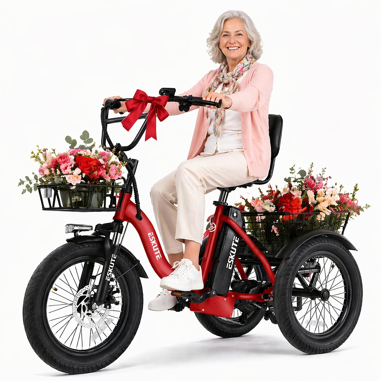 (June Member Day Priority Shopping)ESKUTE E Three-wheeled Electric Bicycle, Folding Electric Tricycle, 18X3.0 Wide Tires, Long-range 624Wh Battery
