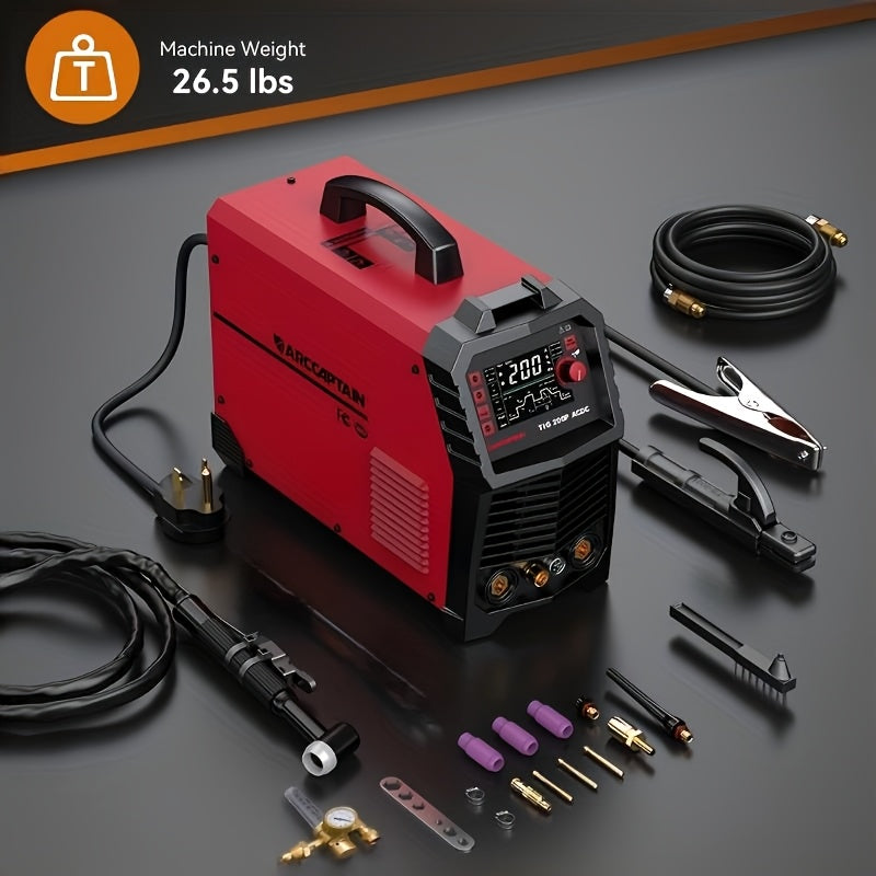 ARCCAPTAIN TigACDC Welder, 7-in-1 Welding Machine, TIG, DC Pulse TIG, AC TIG, AC Pulse TIG, AC Pulse TIG (Square Wave), AC Pulse TIG (Triangular Wave), STICK, And SPOT TIG. Voltage Input (110V/220V)