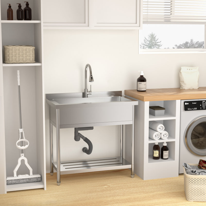 21'D X 36'W X 35.5'H Stainl Steel Large Utility Sink Single Bowl Freestanding Commercial Restaurant Sink with Pull-Out Faucet Utility Sink for Laundry Room Garage Kitchen