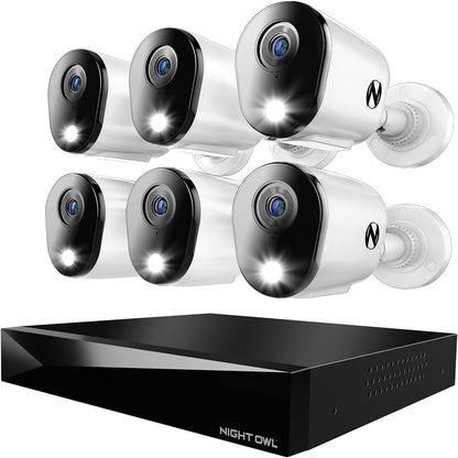 Night Owl 2 - Way Audio 12 Channel DVR Video Home Security Camera System with 6 Wired 4K HD Indoor Outdoor Deterrence Cameras and 2TB Hard Drive Add up to 4 Wi - Fi Cameras 6 Camera
