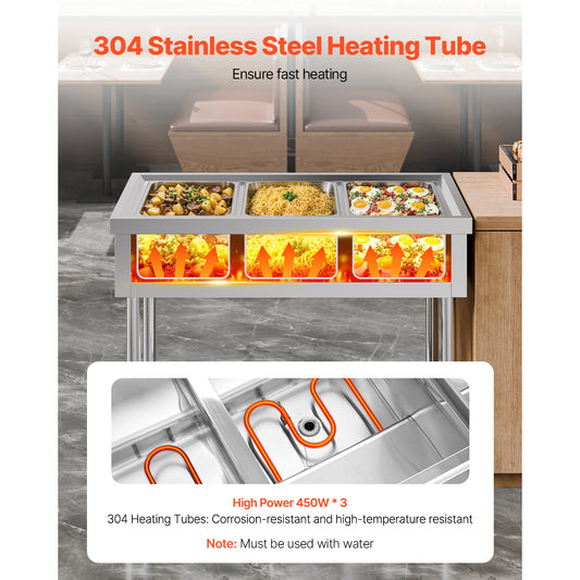 3-Pan/4-Pan/5-Pan Commercial Food Warmer Steam Table with Independent Temperature Control, 110V/220V